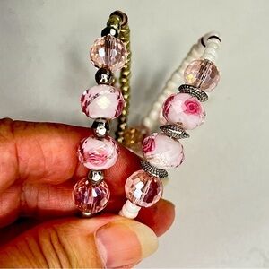 Rose Bangle Bracelets Set of 2 Handcraft on Memory Wire Lamp Glass Beads